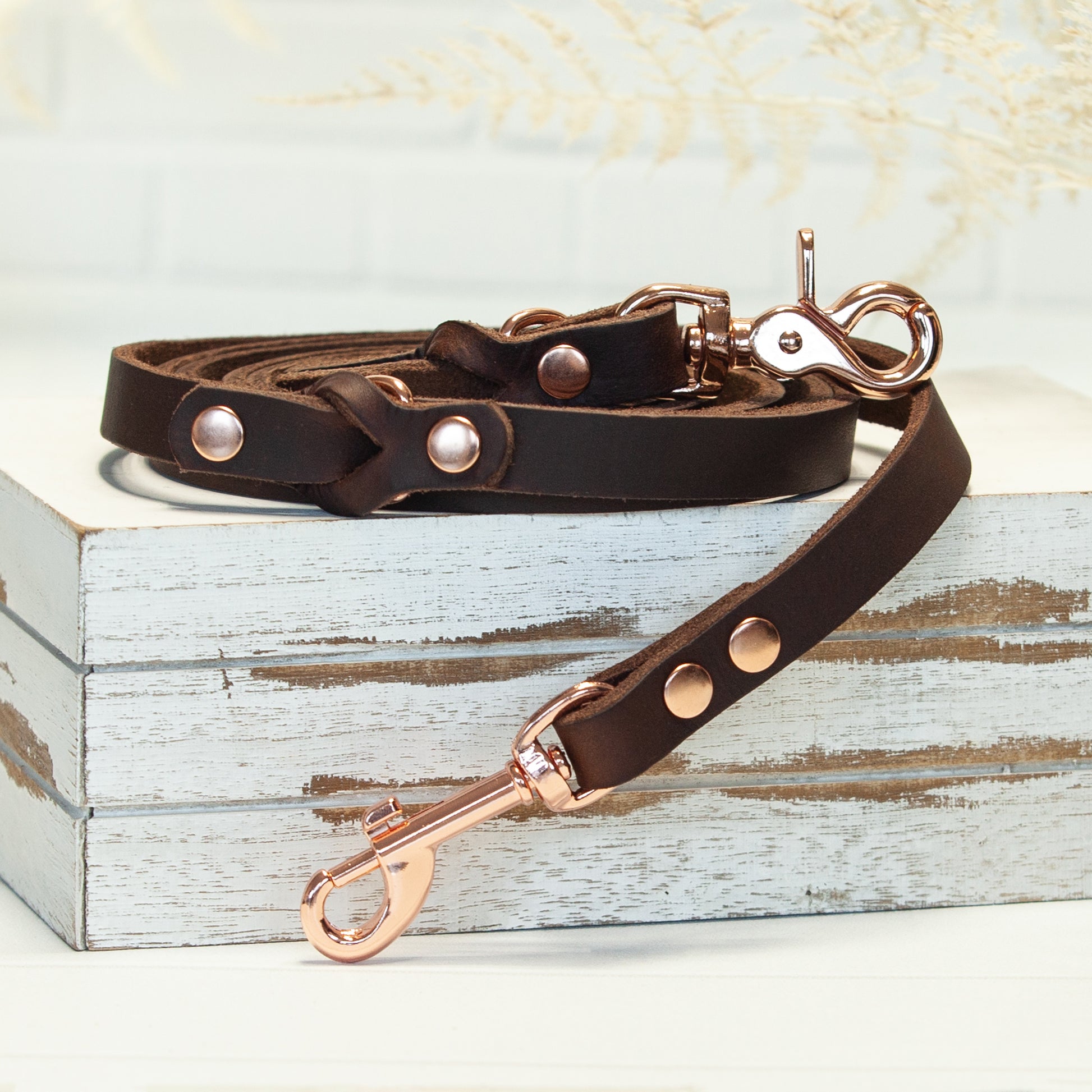 In zartem Roségold und kräftigem Braun zeigt sich die Hundeleine JIMINY besonders elegant – ein wunderschönes Zusammenspiel von Funktionalität und modischem Feingefühl.