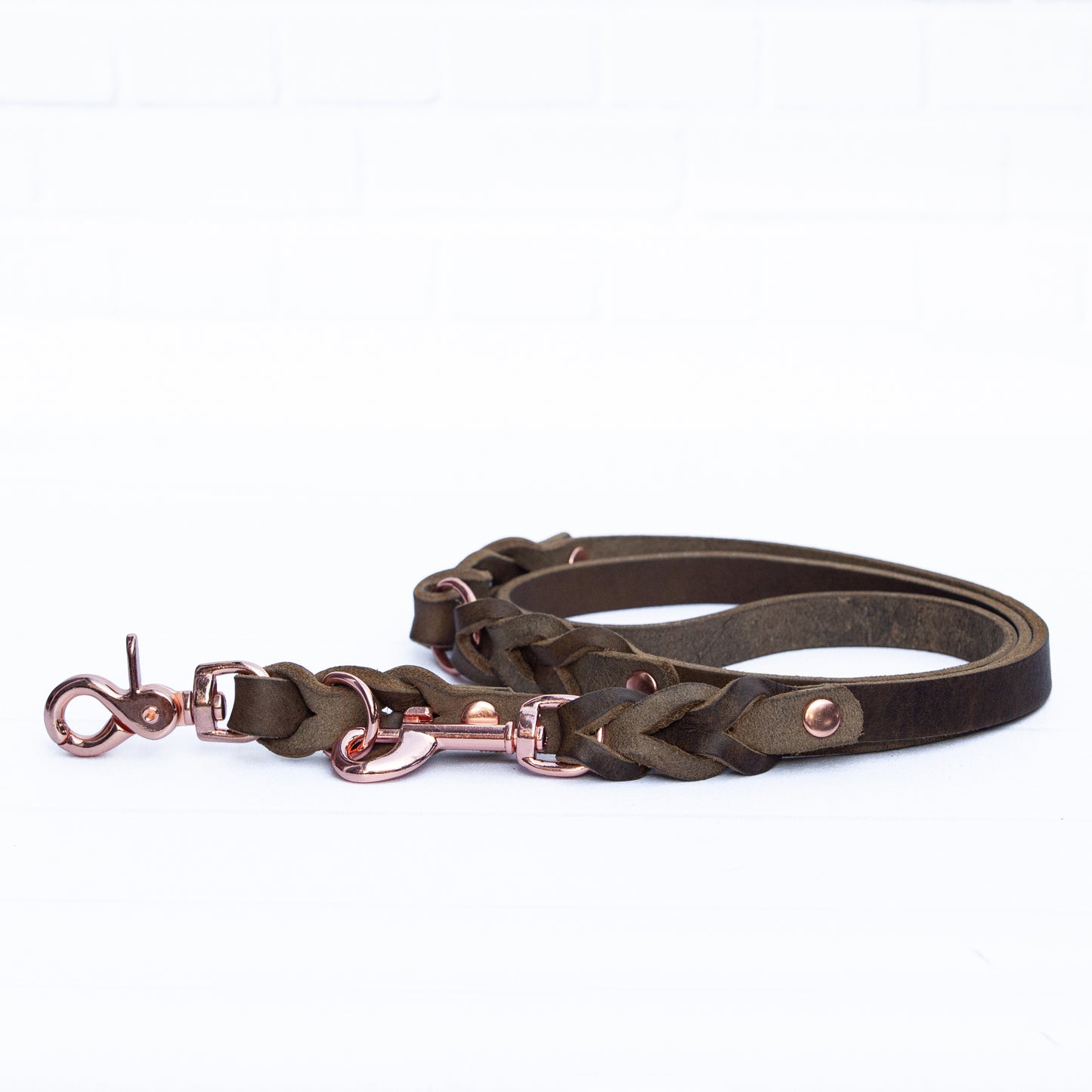 Set ELLA | Halsband und Hundeleine | geflochtenes Leder | Oliv