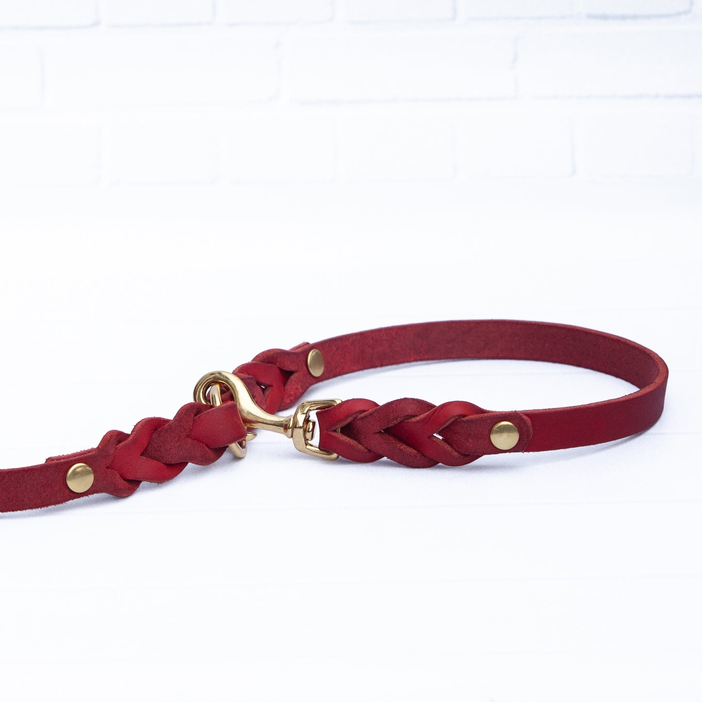 Set ELLA | Halsband und Hundeleine | geflochtenes Leder | Rot