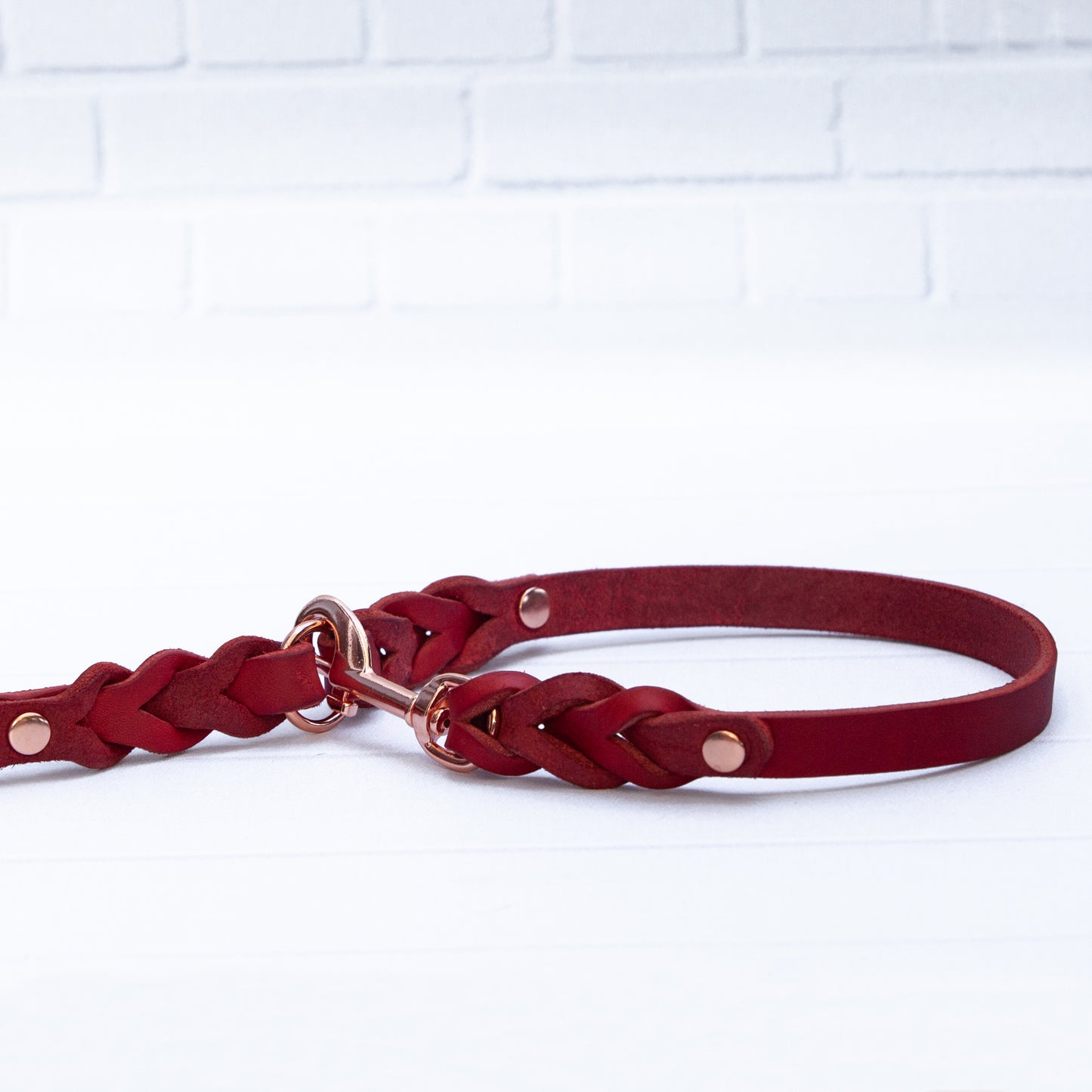 Set ELLA | Halsband und Hundeleine | geflochtenes Leder | Rot