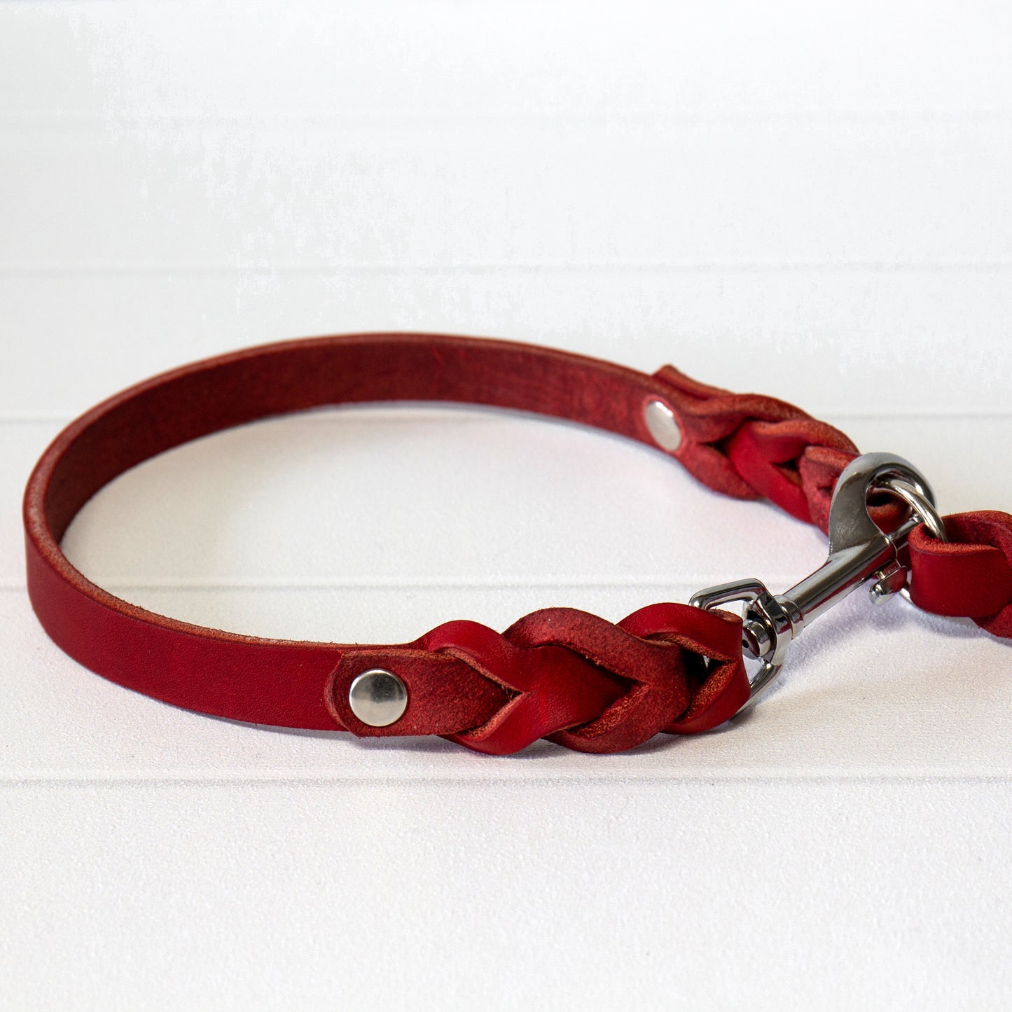 Set ELLA | Halsband und Hundeleine | geflochtenes Leder | Rot