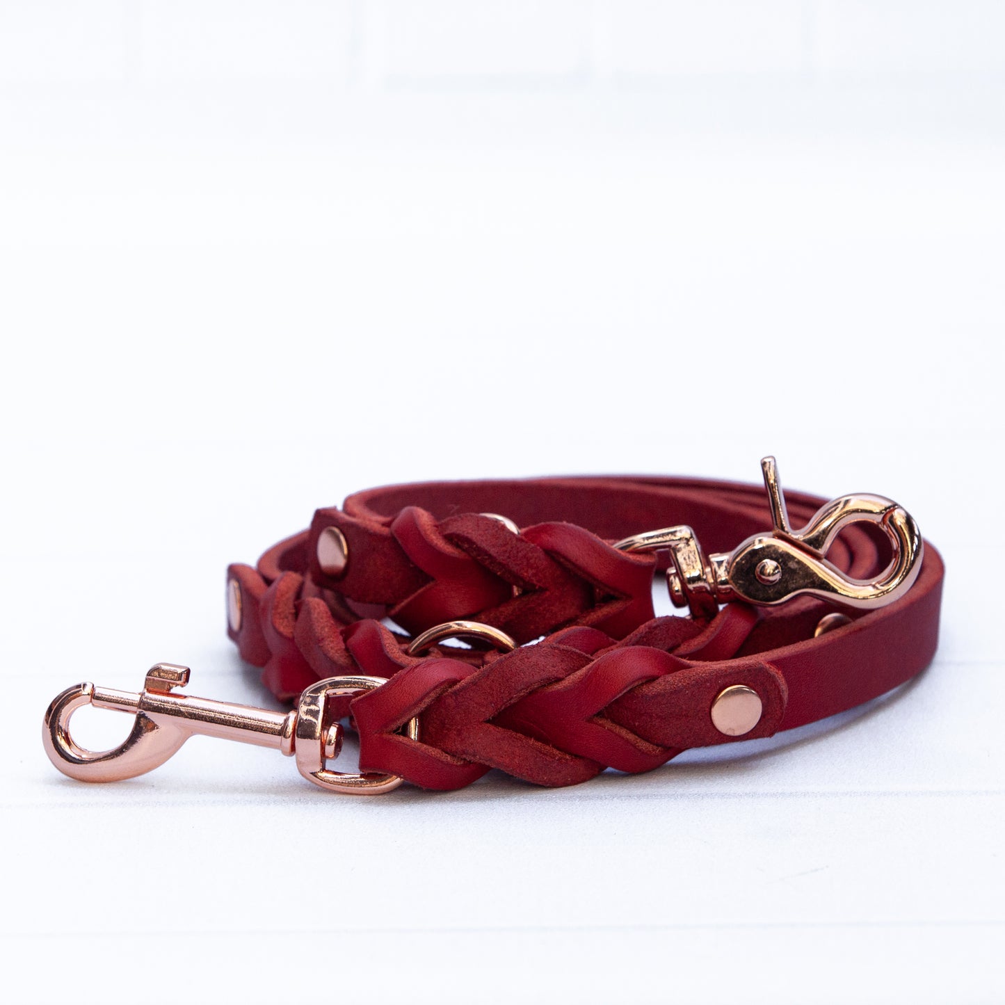 Set ELLA | Halsband und Hundeleine | geflochtenes Leder | Rot