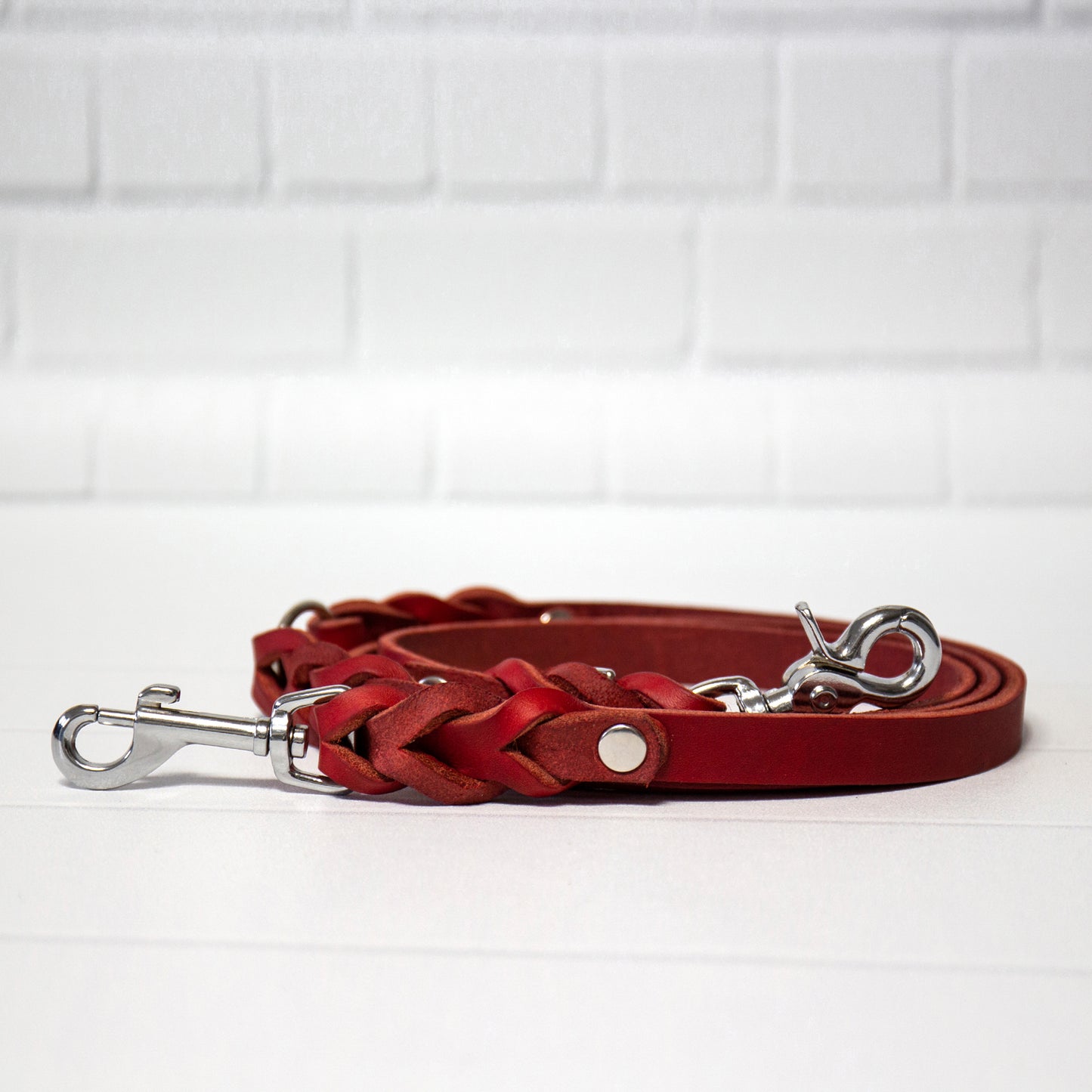 Set ELLA | Halsband und Hundeleine | geflochtenes Leder | Rot