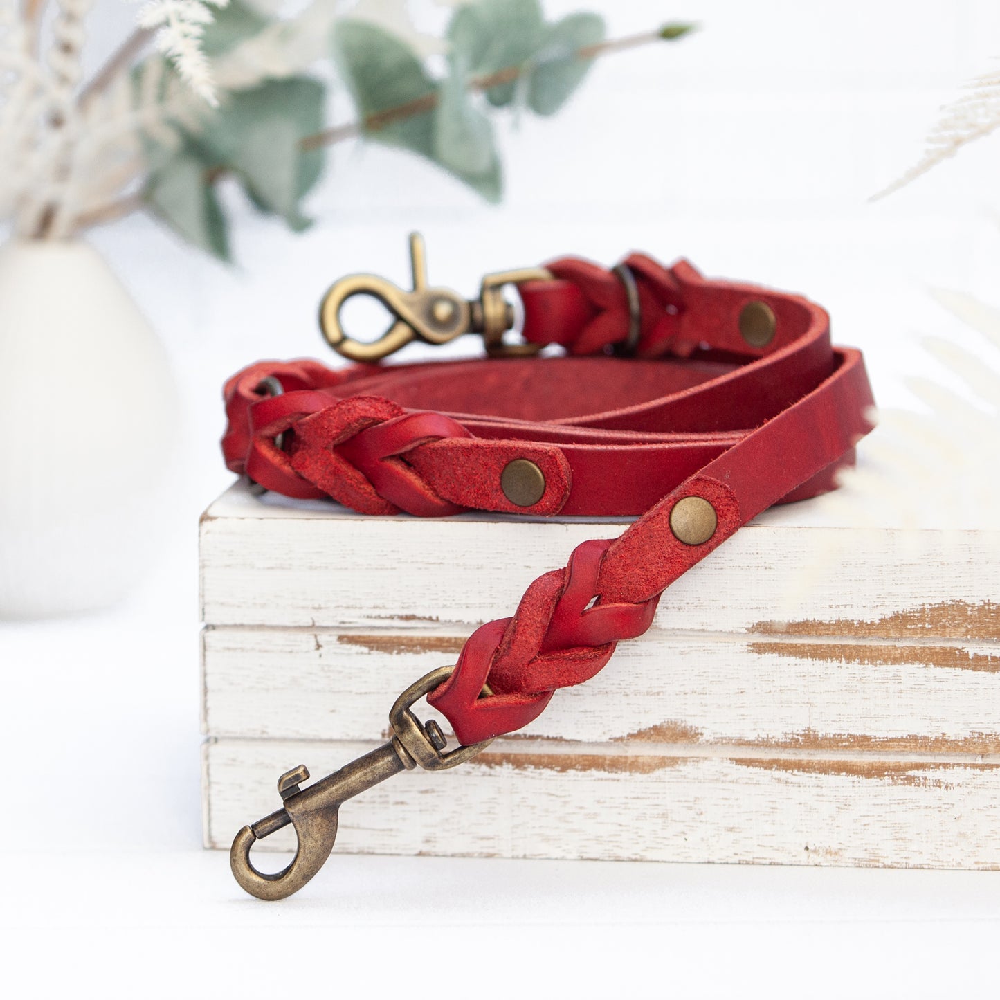 Set ELLA | Halsband und Hundeleine | geflochtenes Leder | Rot