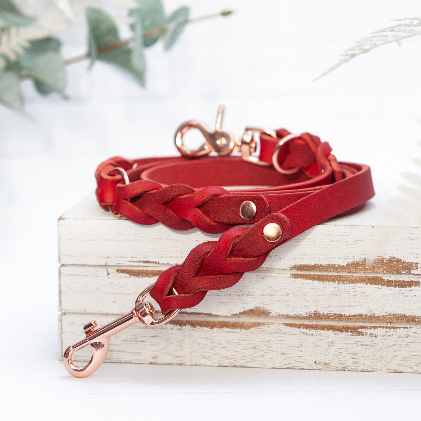 Set ELLA | Halsband und Hundeleine | geflochtenes Leder | Rot